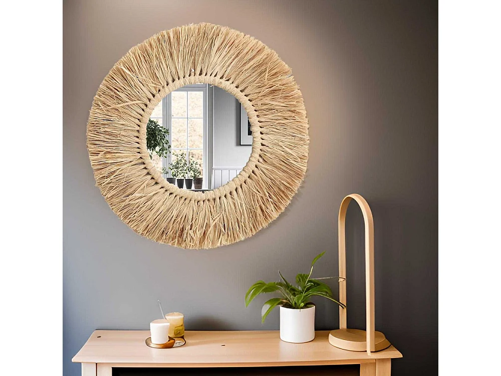 Miroir rond herbe séchée 50 cm