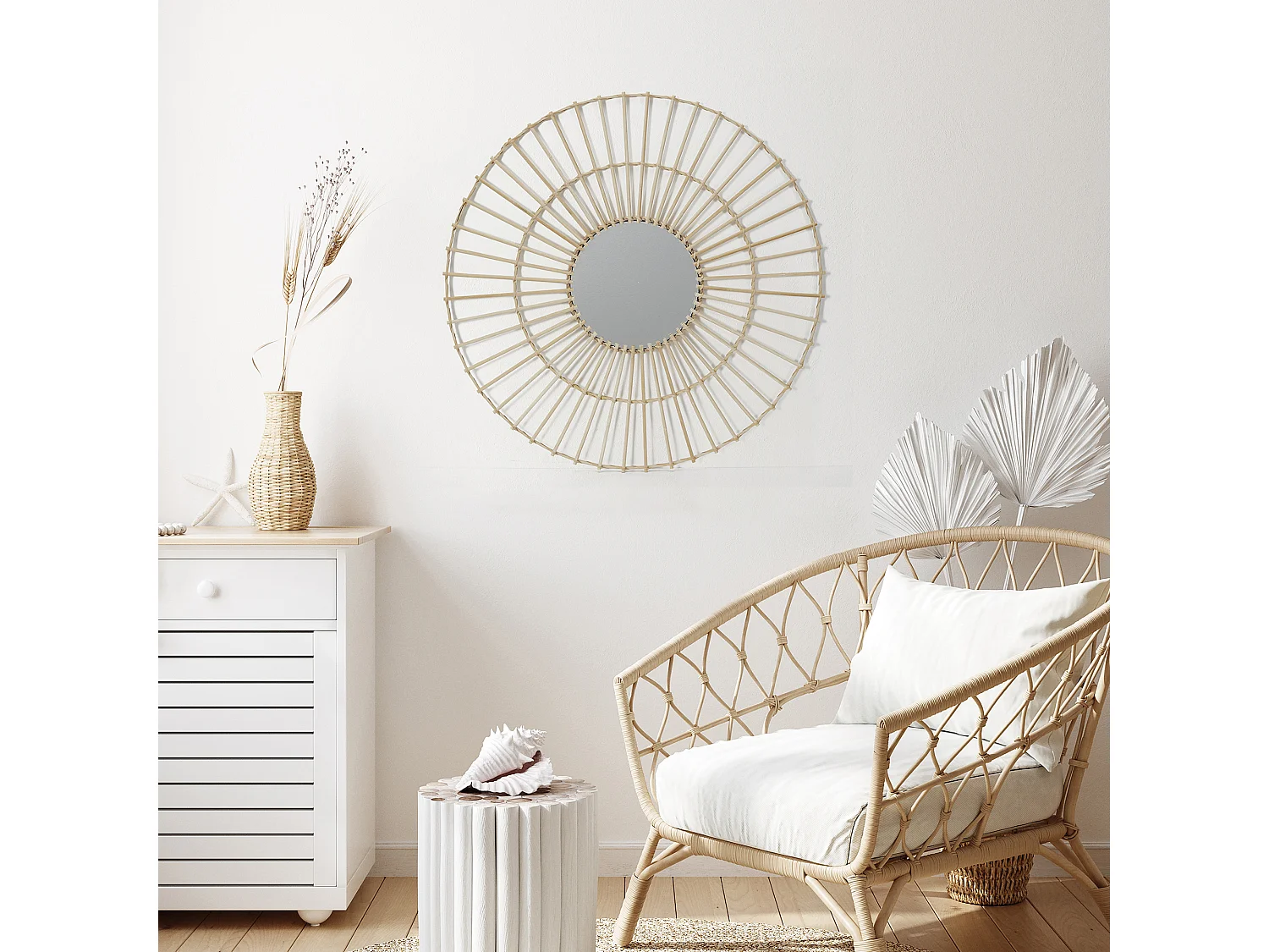 Miroir Rotin Rond Marron
