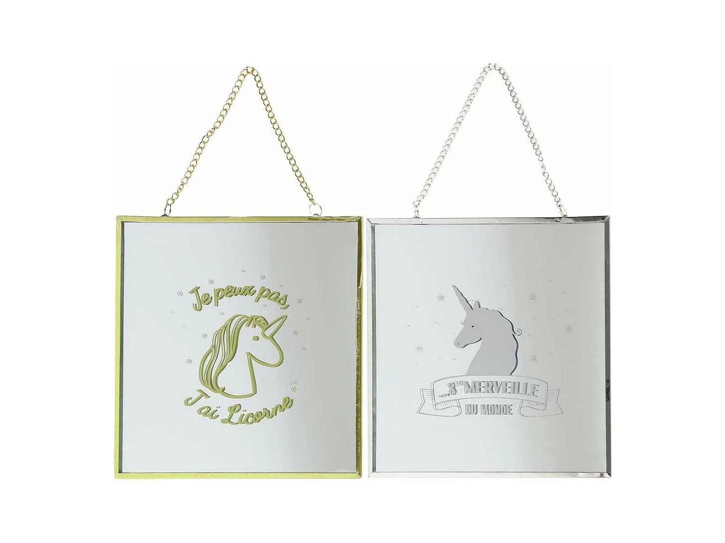 Miroir carré avec chainette licorne (Lot de 2)