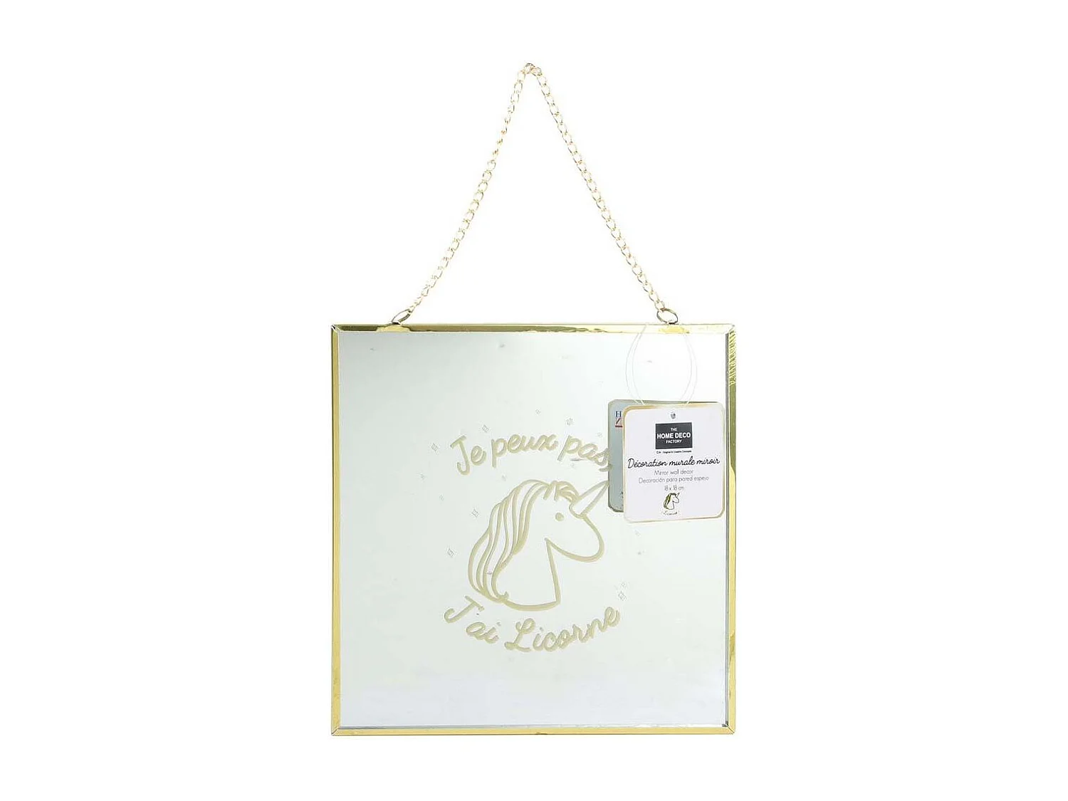 Miroir carré avec chainette licorne (Lot de 2)