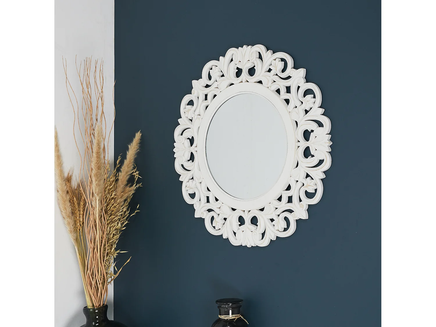 Miroir Bois Sculpte Charme 60cm Blanc
