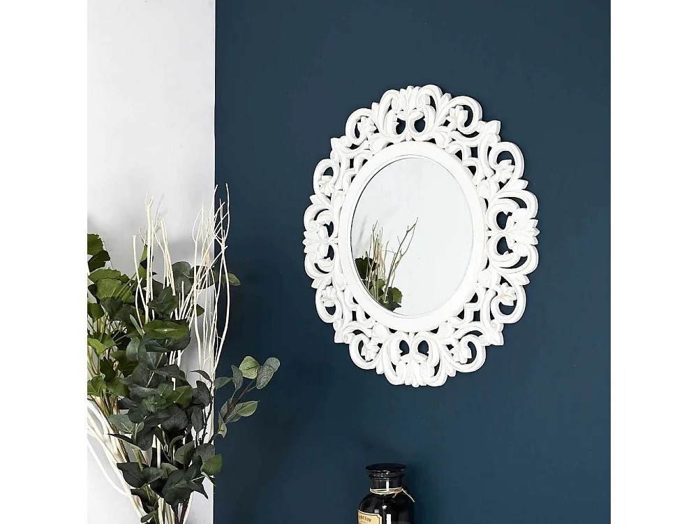 Miroir Bois Sculpte Charme 60cm Blanc