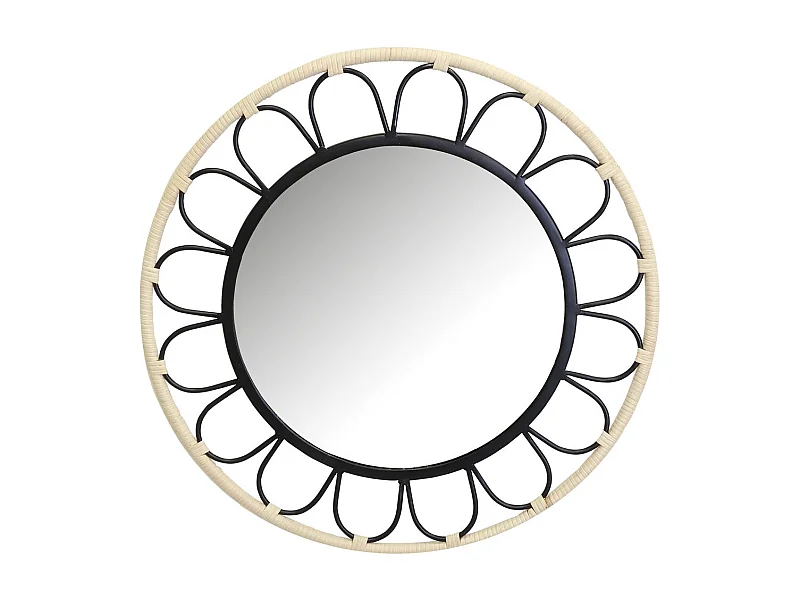 Miroir fleur en métal et rotin