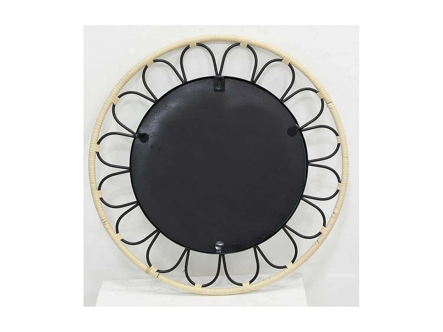 Miroir fleur en métal et rotin