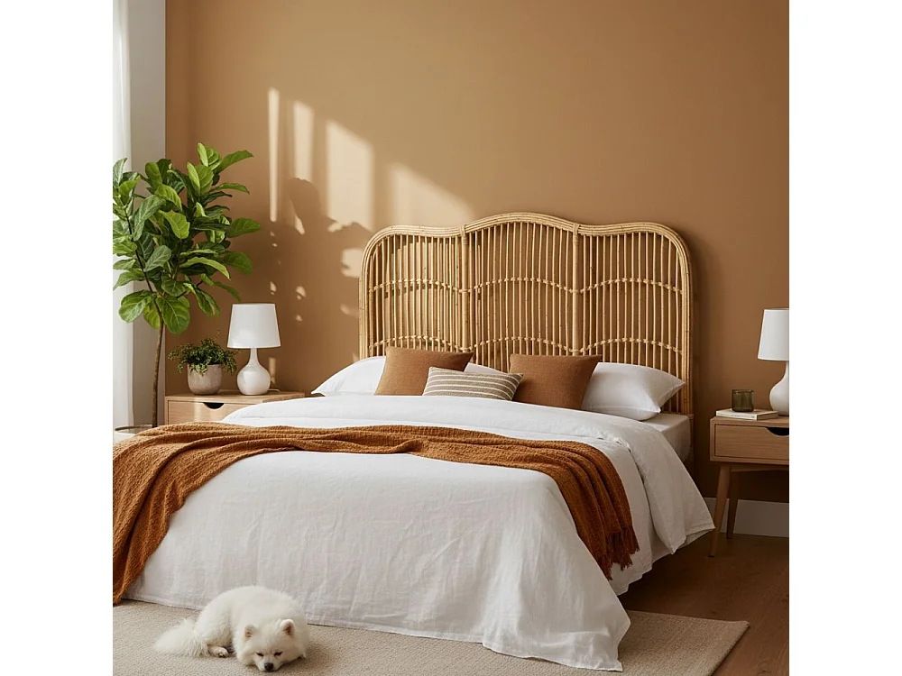 Tête de lit en rotin naturel Sommier 90 cm