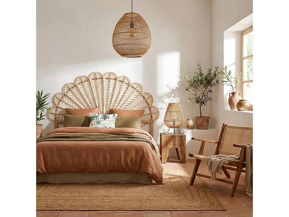 Tête de lit en rotin naturel Sola Sommier 160 cm