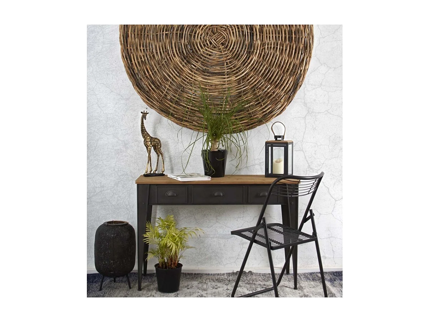 Console en métal et sapin