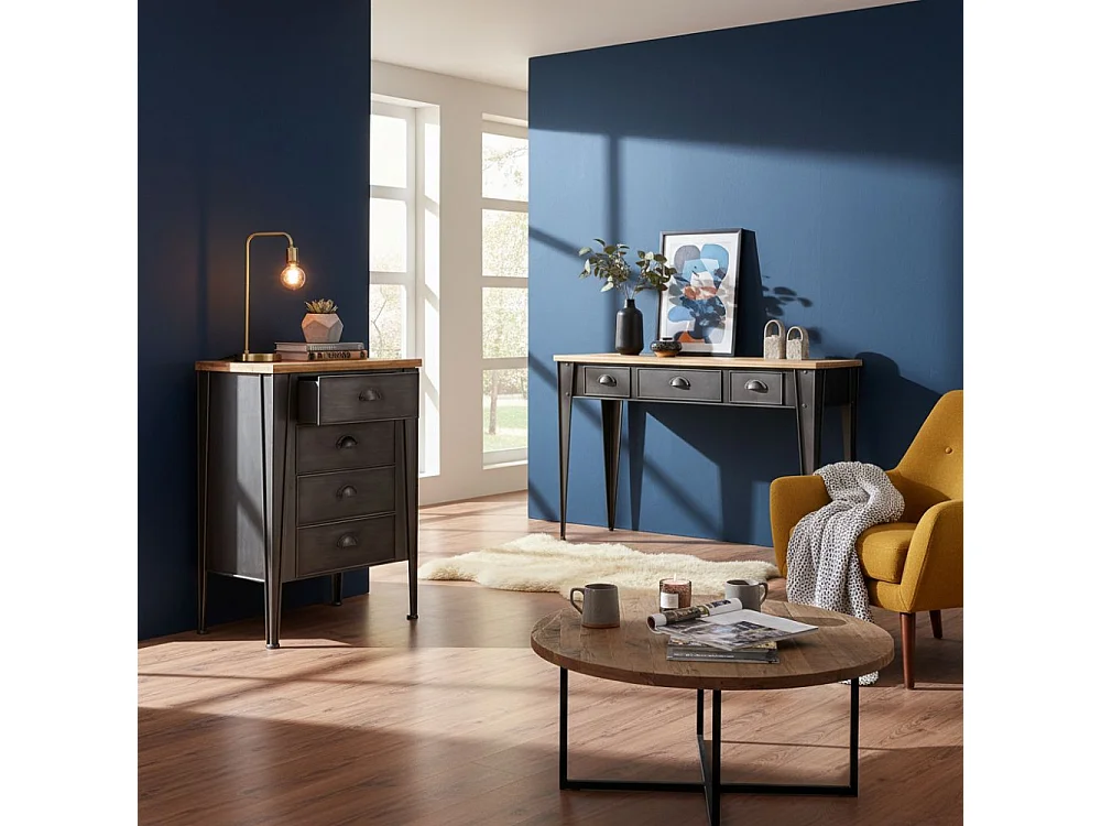 Console en métal et sapin