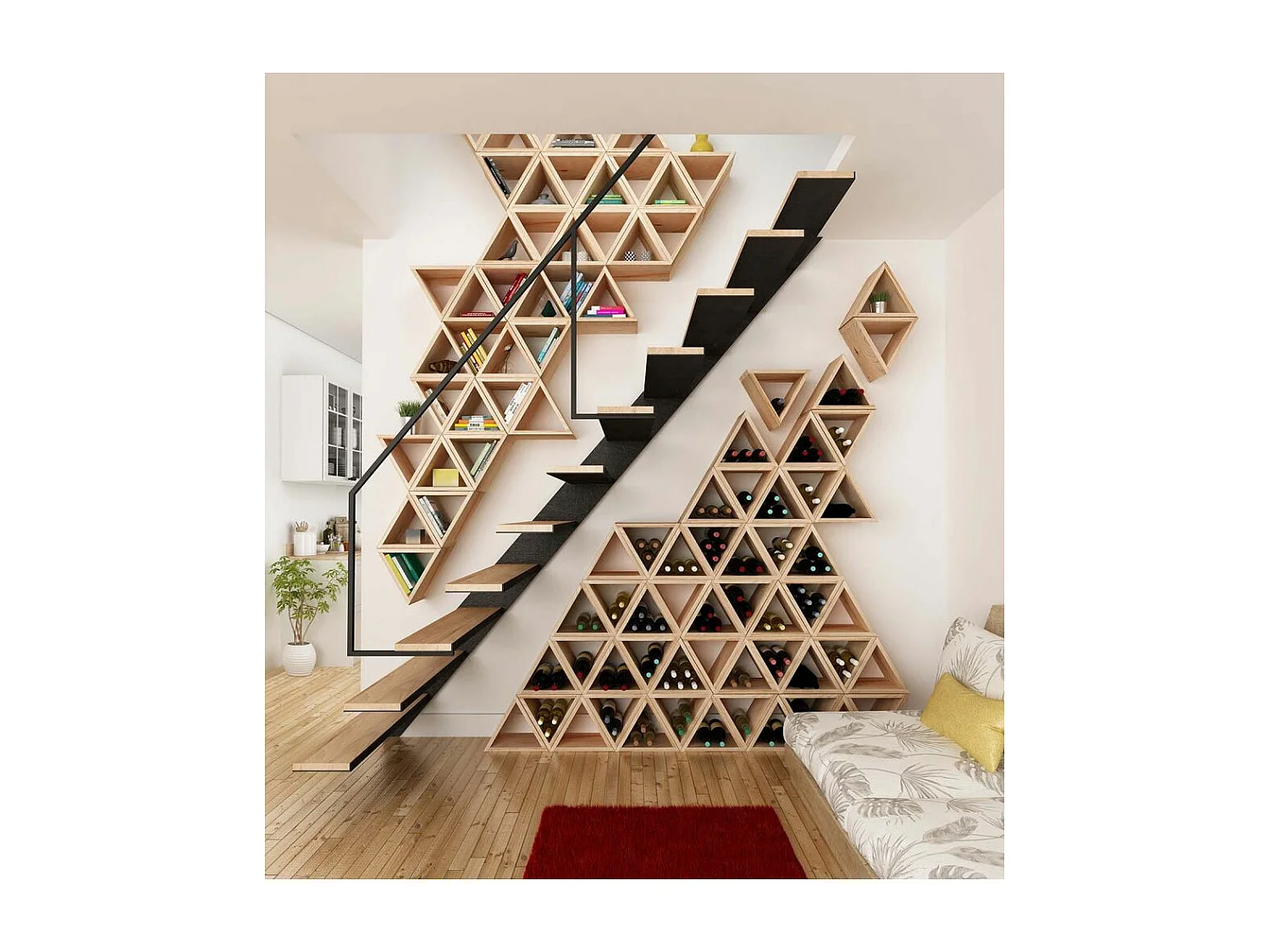 Casier à bouteilles triangulaire en pin Prisma