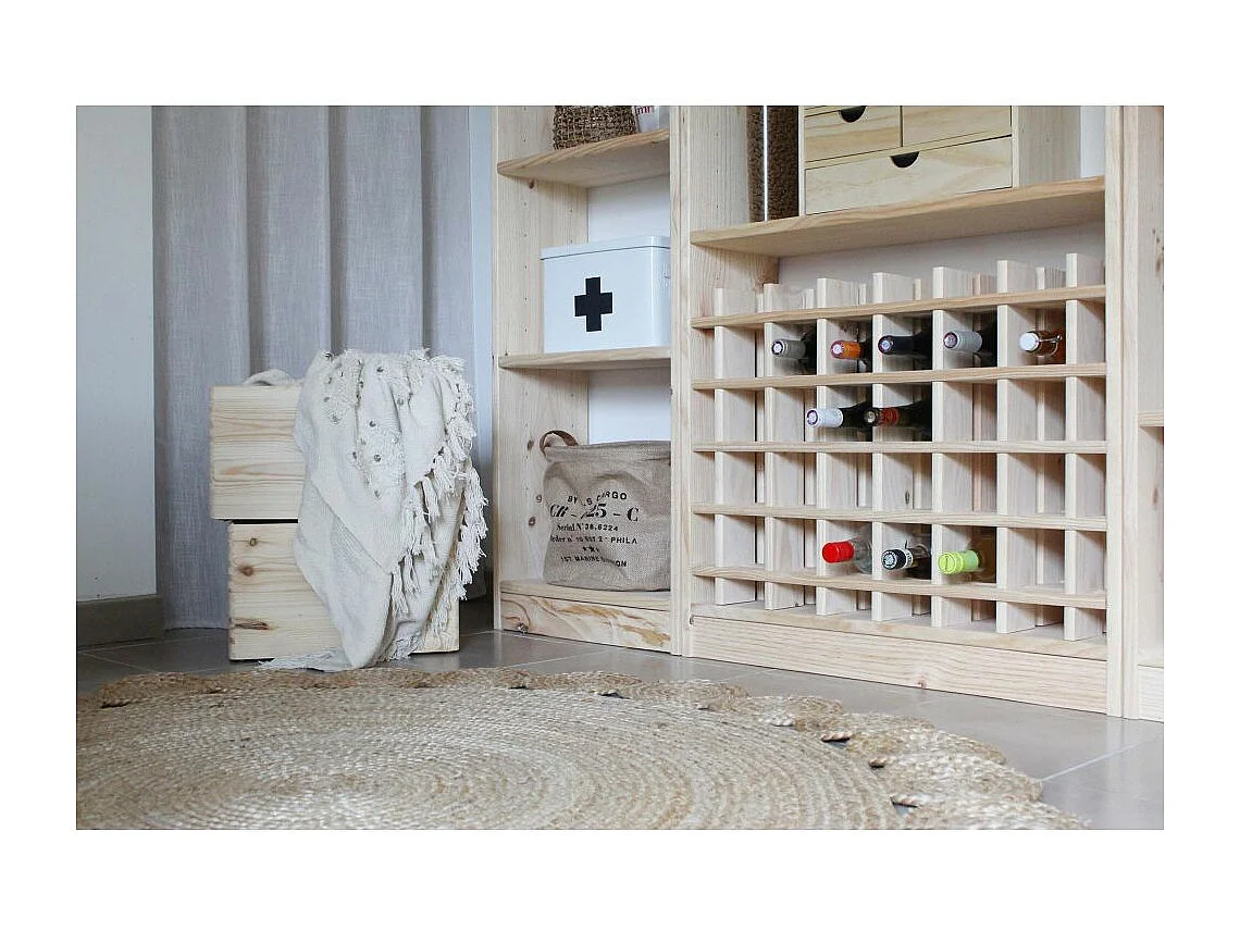 Casier à bouteilles en pin massif brut 24 bouteilles