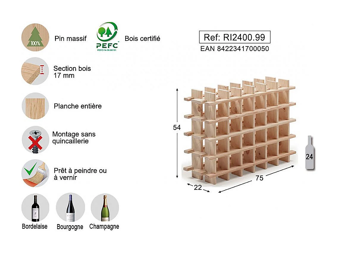 Flaschenregal aus massivem Rohkiefernholz