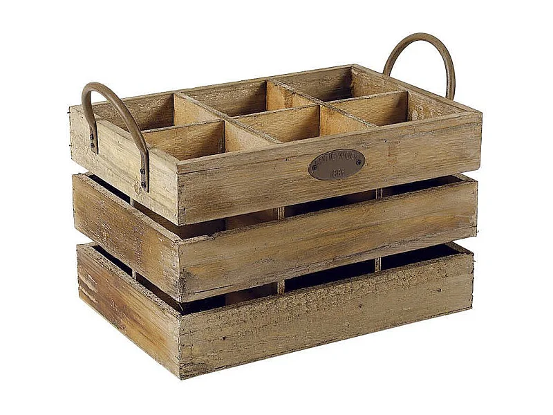 Caisse de rangement 6 bouteilles anses métal