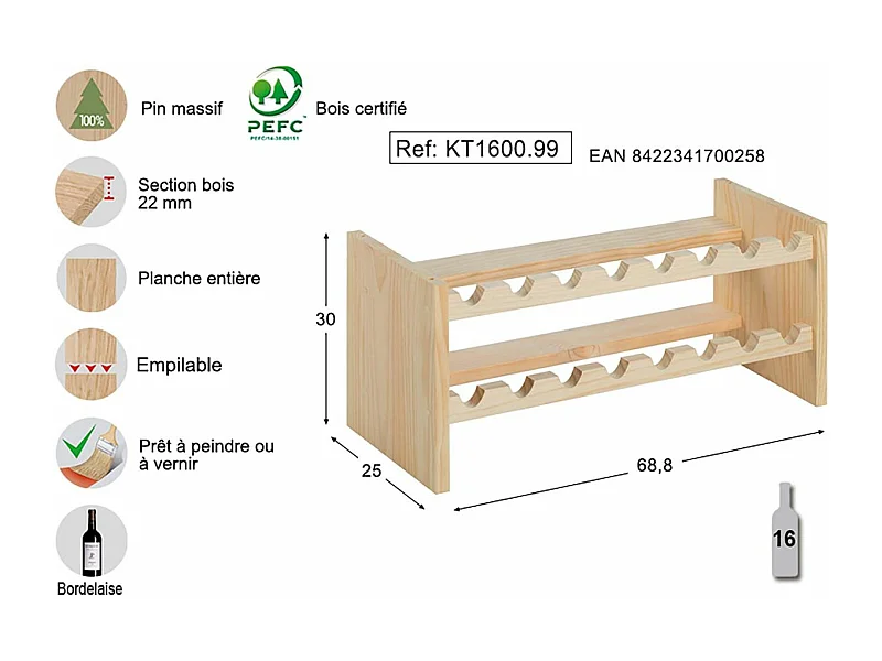 Stapelbares Flaschenregal aus Kiefernholz "Katea"