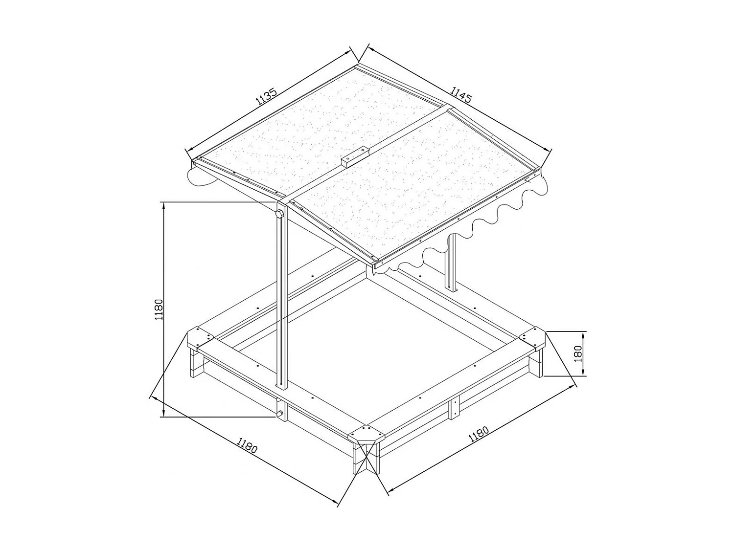 Bac à sable en bois avec parasol réglable Lily