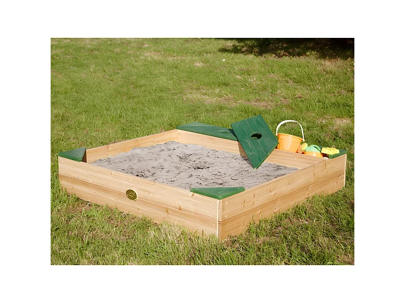 Cajón de arena de madera con almacenamiento y lona Amy