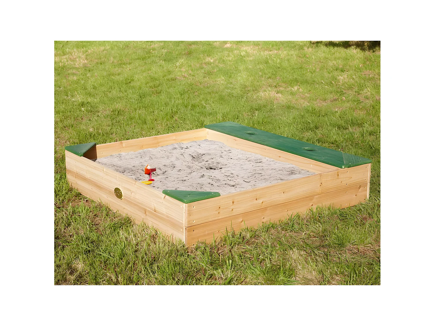 Cajón de arena de madera con almacenamiento y lona Amy