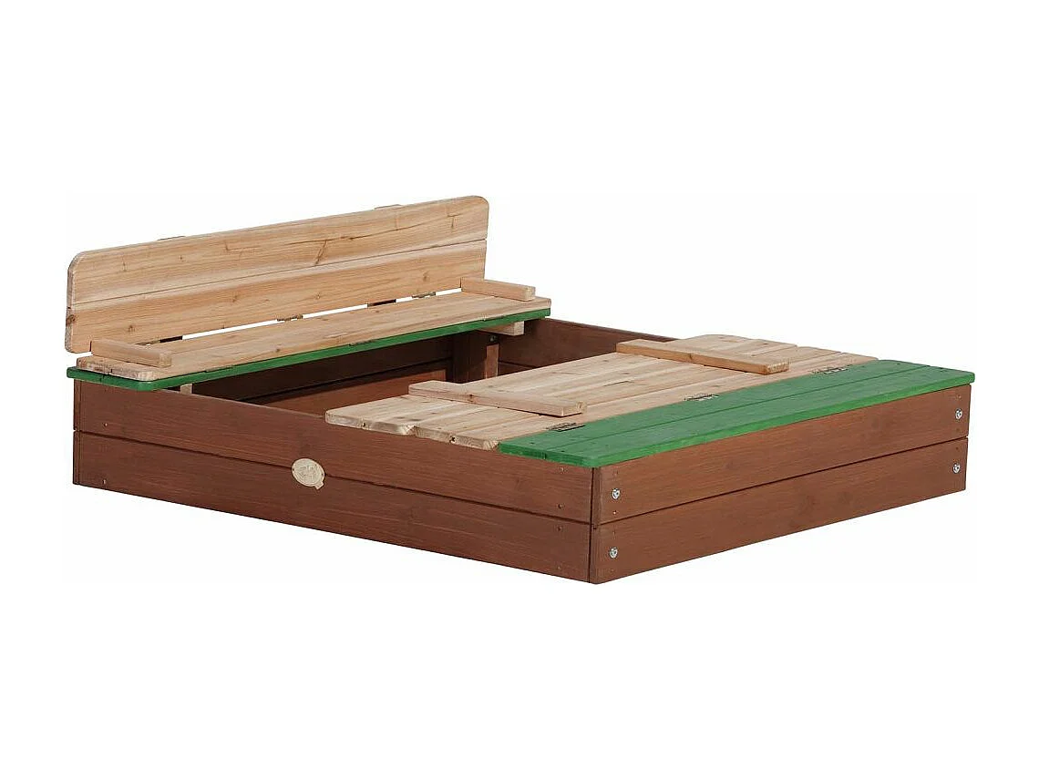 Bac à sable en hemlock avec bancs et couvercle Ella 120 x 120 cm