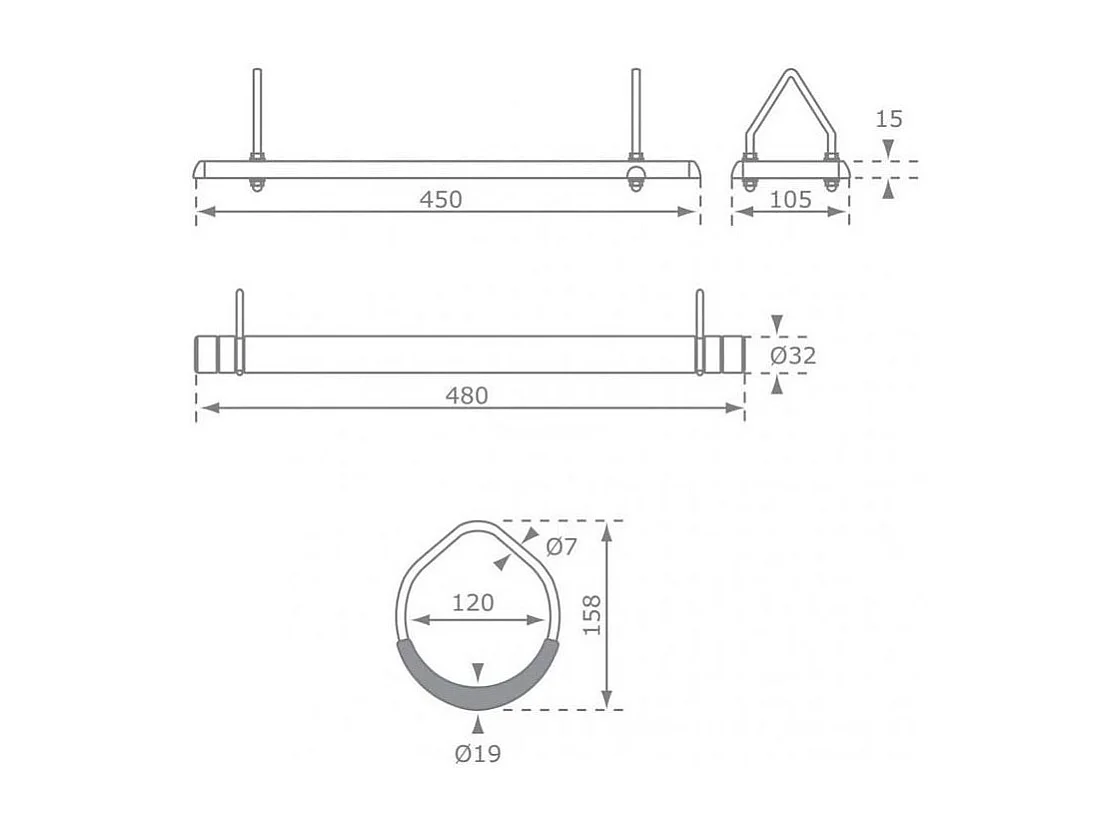 Kit 3 accessoires balançoire + anneaux de gym + trapèze