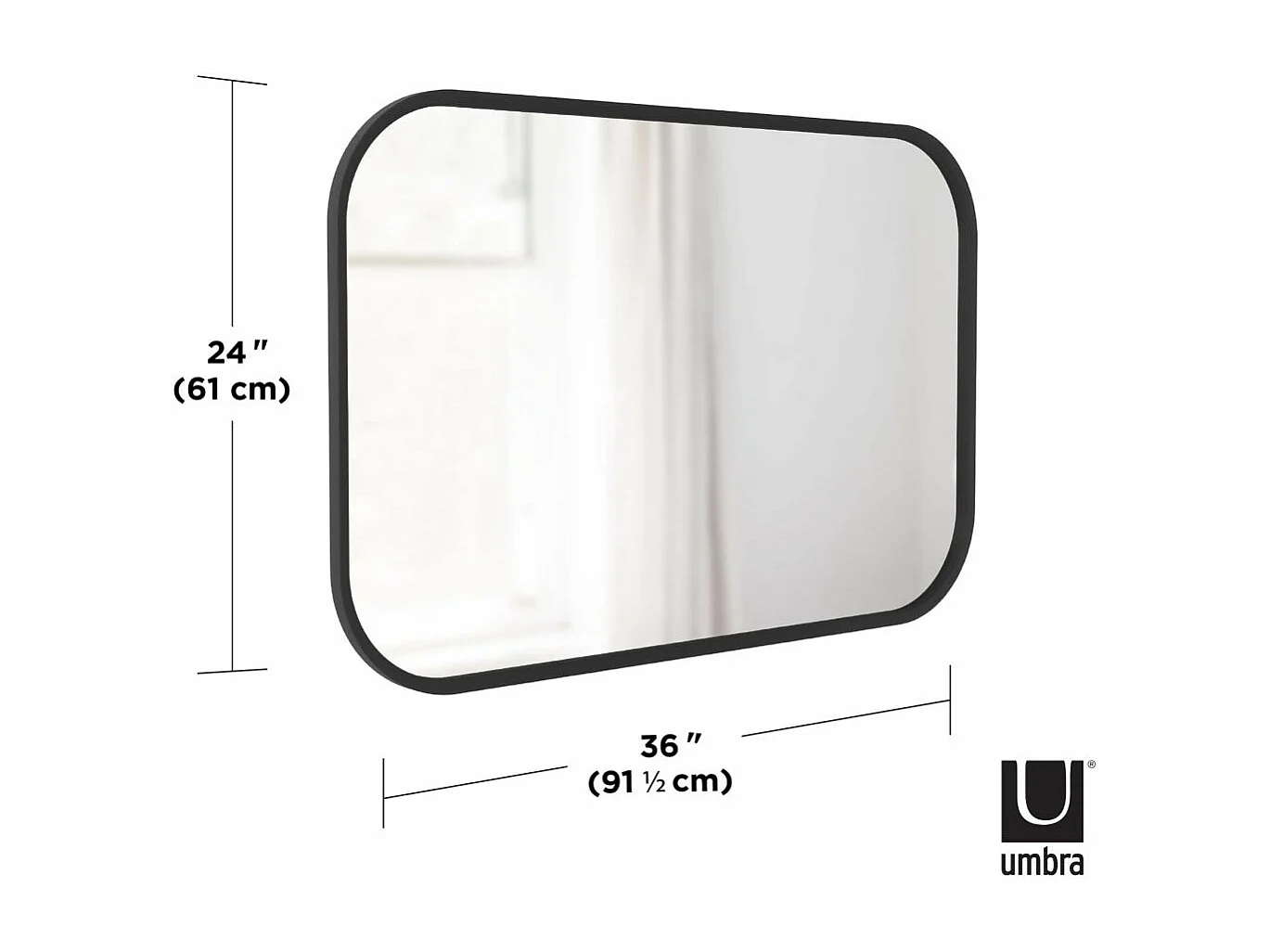 Miroir rectangulaire rebord caoutchouc 61 x 91 cm Hub