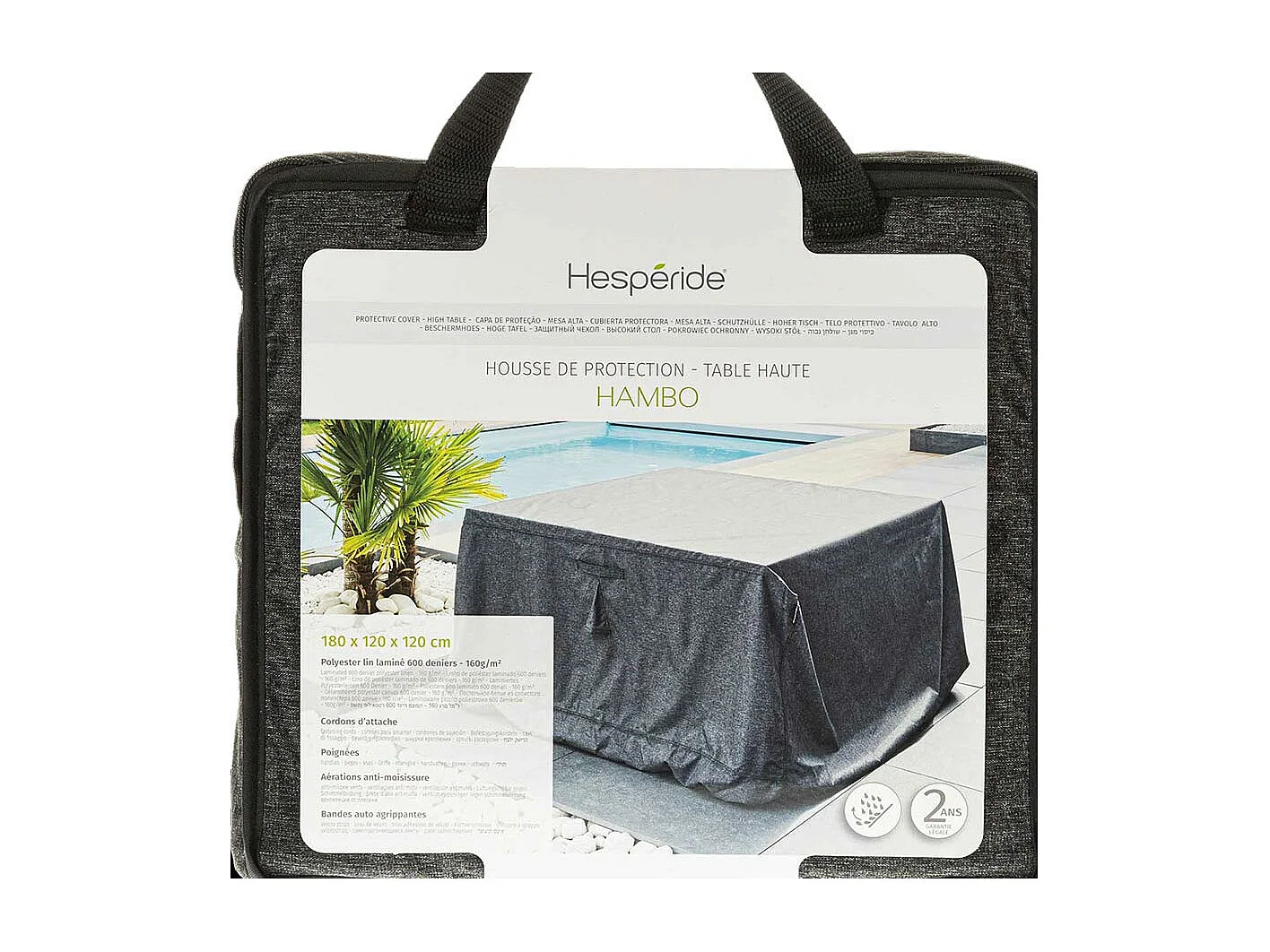 Housse Hambo pour table haute extérieure gris - 180 x 120 x 120 cm - Hespéride