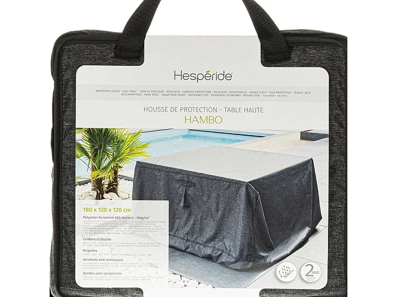 Housse Hambo pour table haute extérieure gris - 180 x 120 x 120 cm - Hespéride