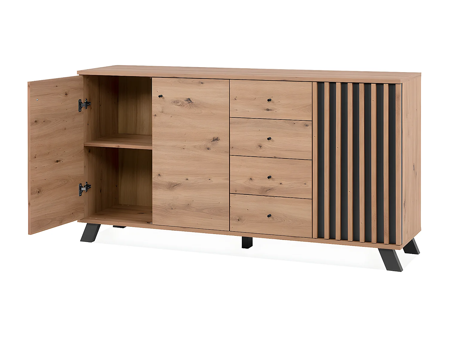 Buffet 3 portes et 4 tiroirs décor chêne artisan L160 cm - LUBLIN