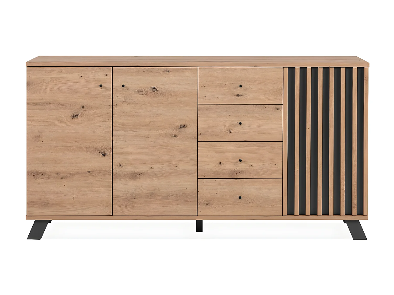 Buffet 3 portes et 4 tiroirs décor chêne artisan L160 cm - LUBLIN