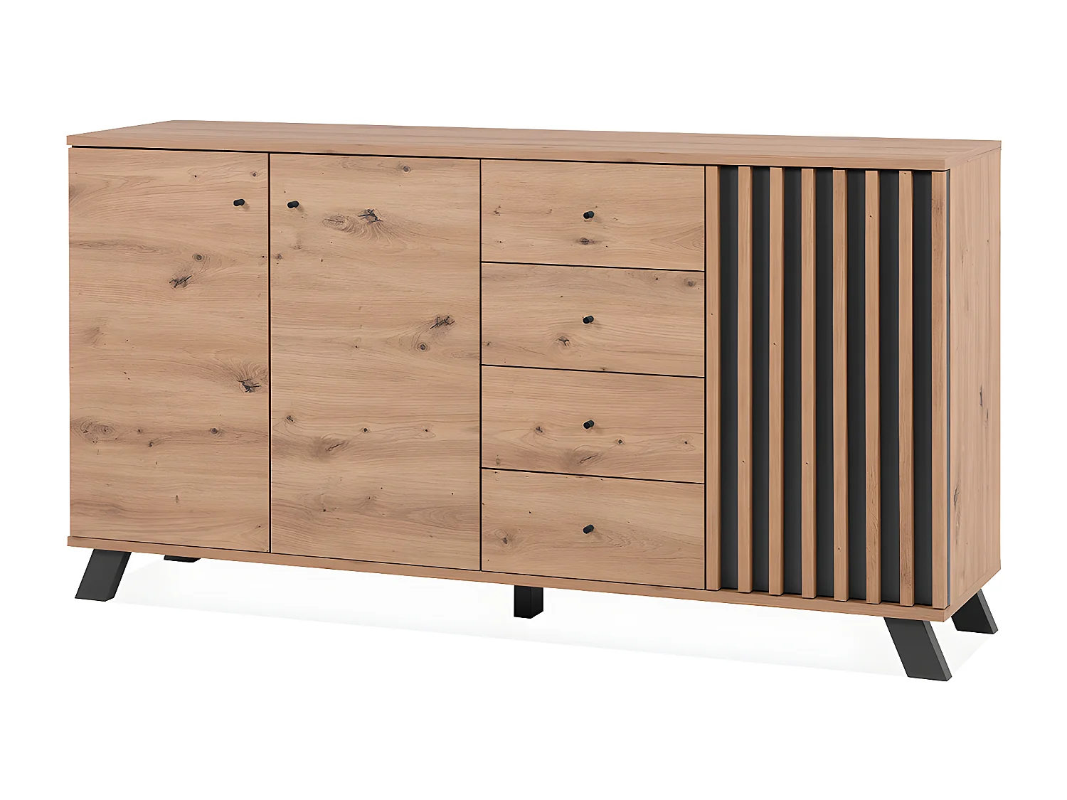 Buffet 3 portes et 4 tiroirs décor chêne artisan L160 cm - LUBLIN