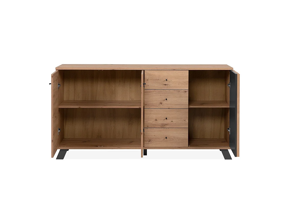 Buffet 3 portes et 4 tiroirs décor chêne artisan L160 cm - LUBLIN