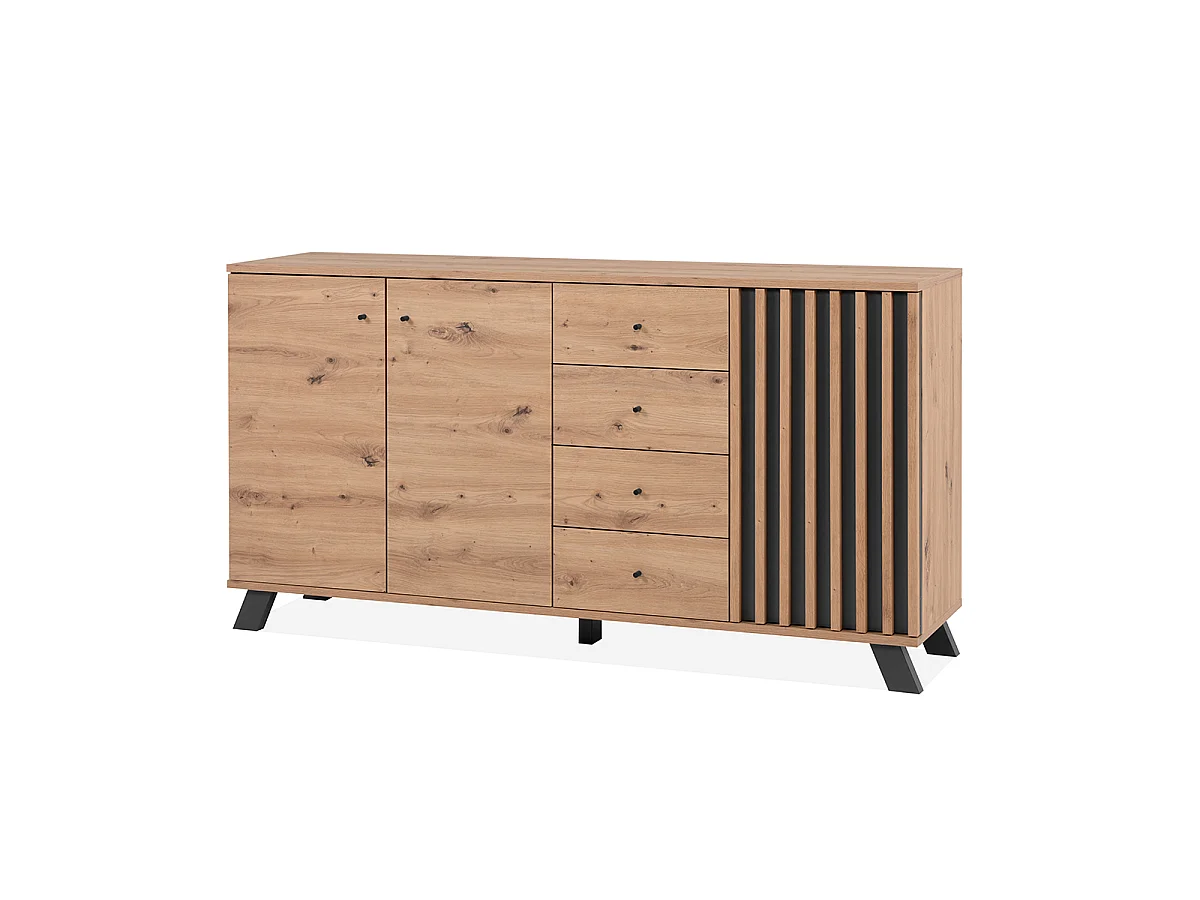 Buffet 3 portes et 4 tiroirs décor chêne artisan L160 cm - LUBLIN