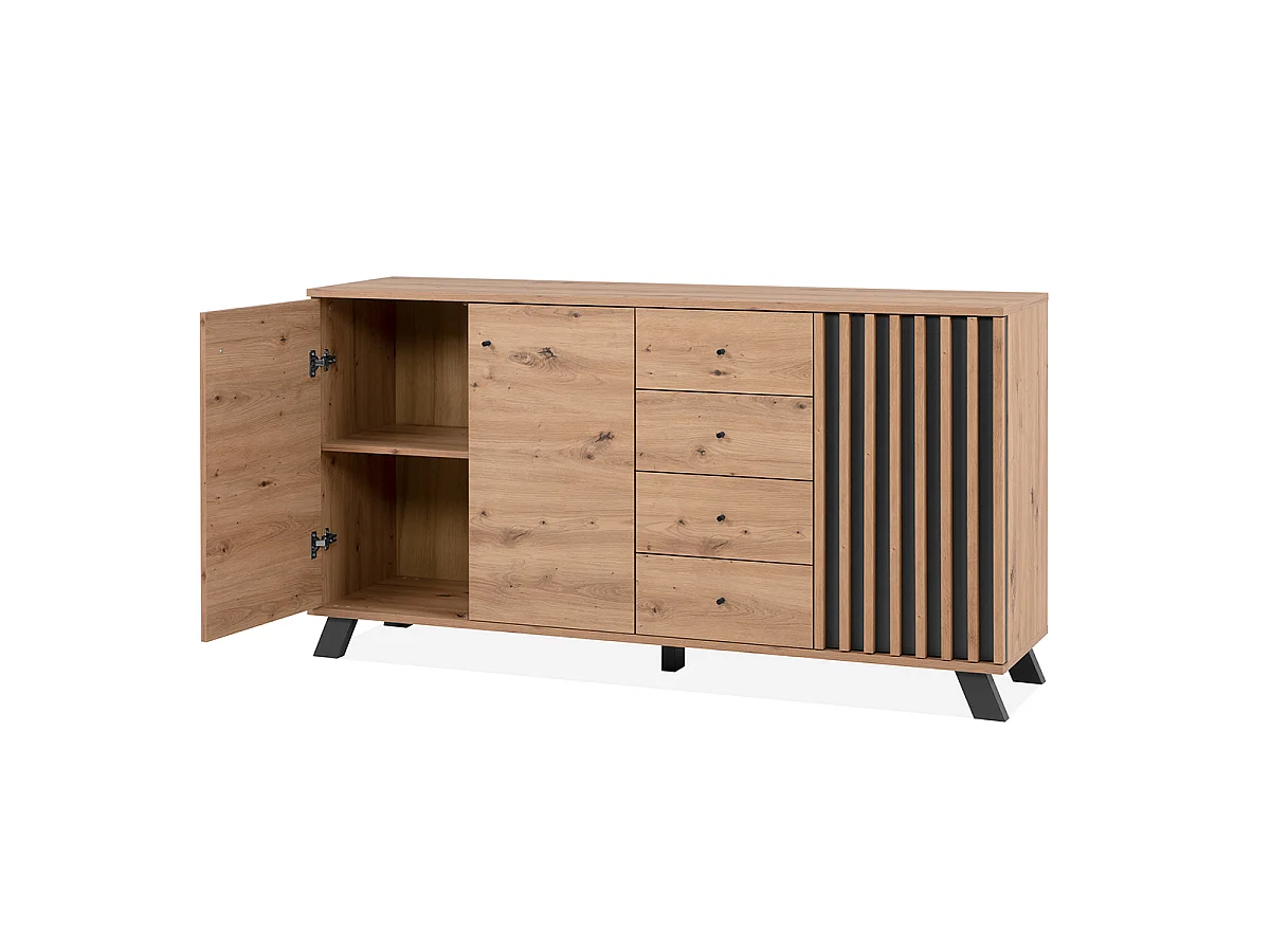 Buffet 3 portes et 4 tiroirs décor chêne artisan L160 cm - LUBLIN
