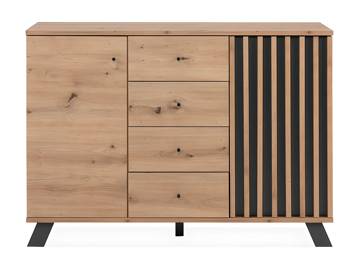 Buffet 2 portes et 4 tiroirs décor chêne artisan L118 cm - LUBLIN