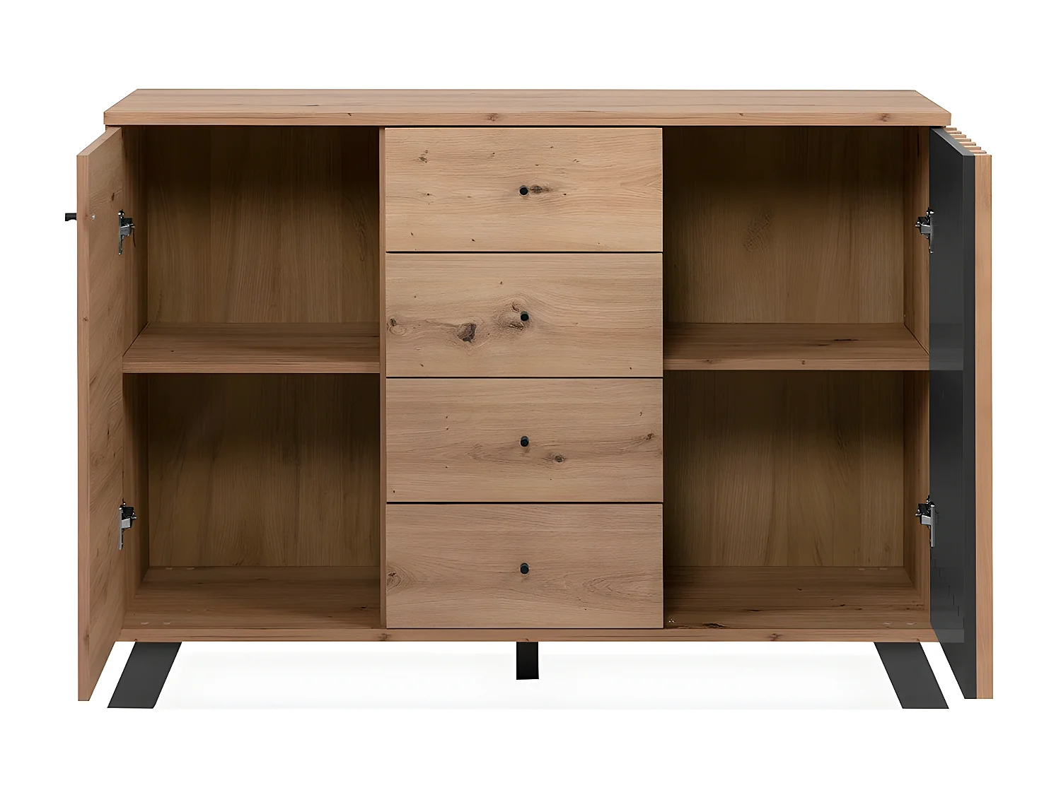 Buffet 2 portes et 4 tiroirs décor chêne artisan L118 cm - LUBLIN