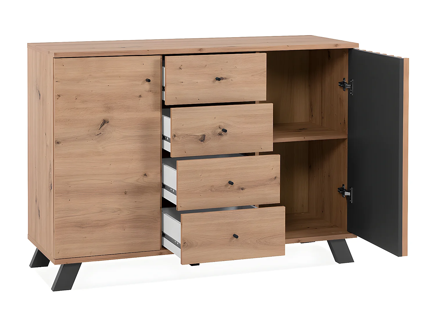 Buffet 2 portes et 4 tiroirs décor chêne artisan L118 cm - LUBLIN