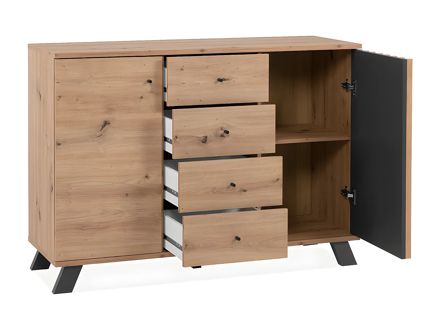 Buffet 2 portes et 4 tiroirs décor chêne artisan L118 cm - LUBLIN