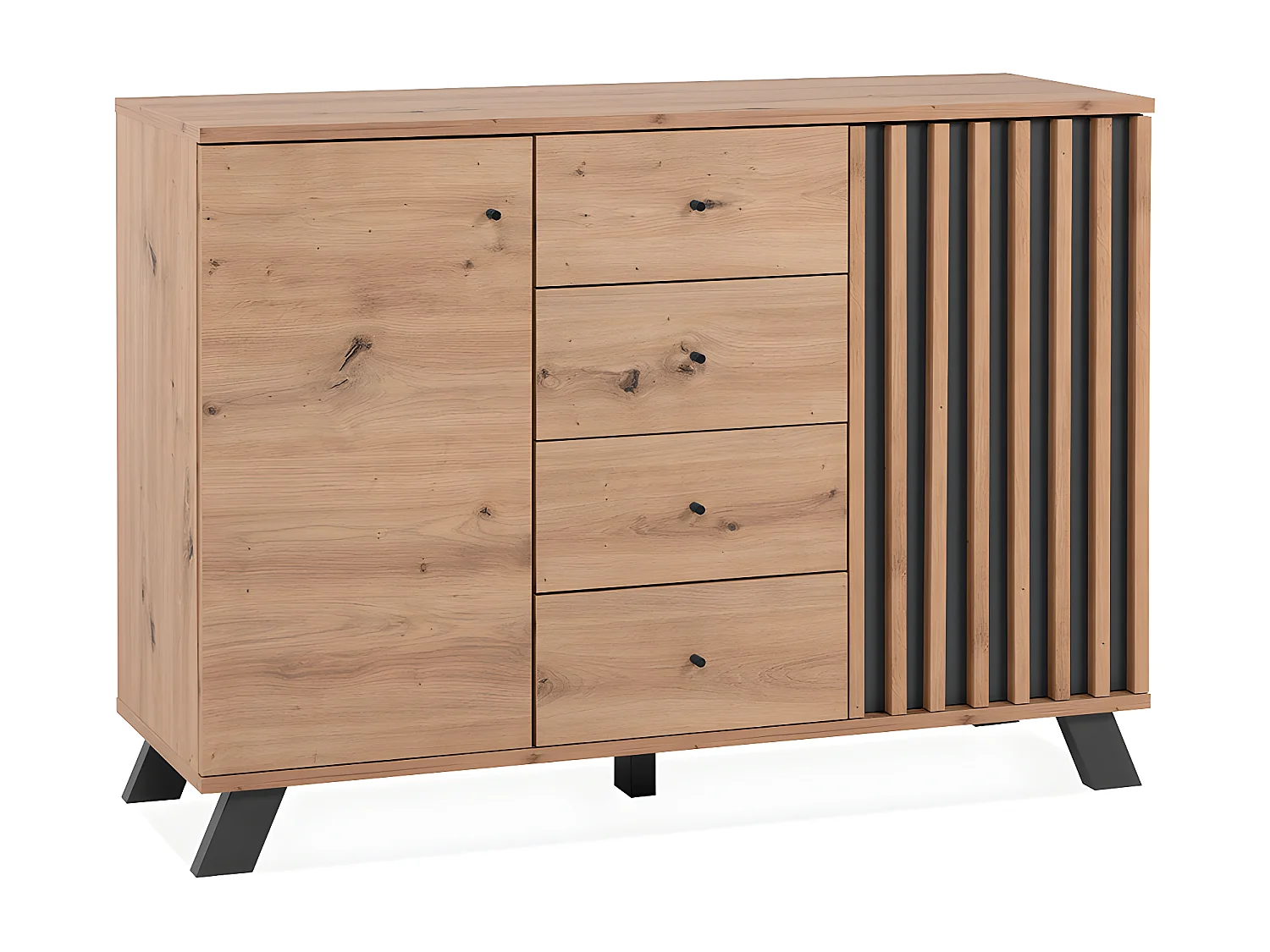 Buffet 2 portes et 4 tiroirs décor chêne artisan L118 cm - LUBLIN