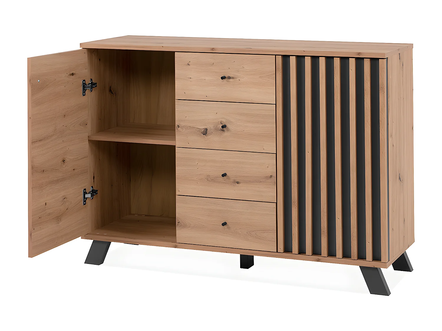 Buffet 2 portes et 4 tiroirs décor chêne artisan L118 cm - LUBLIN