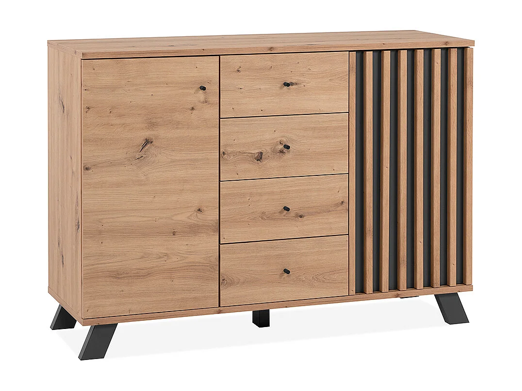 Kredens 2-drzwiowy z 4 szufladami, dąb artisan L118 cm - LUBLIN