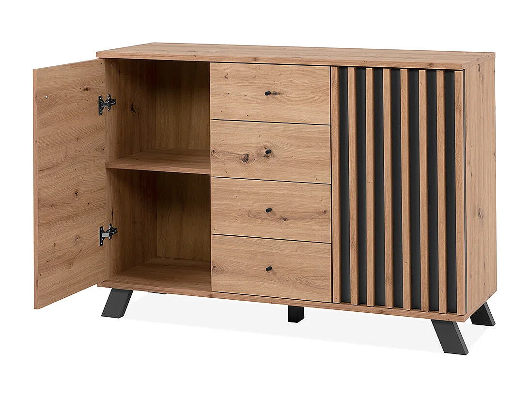 Kredens 2-drzwiowy z 4 szufladami, dąb artisan L118 cm - LUBLIN