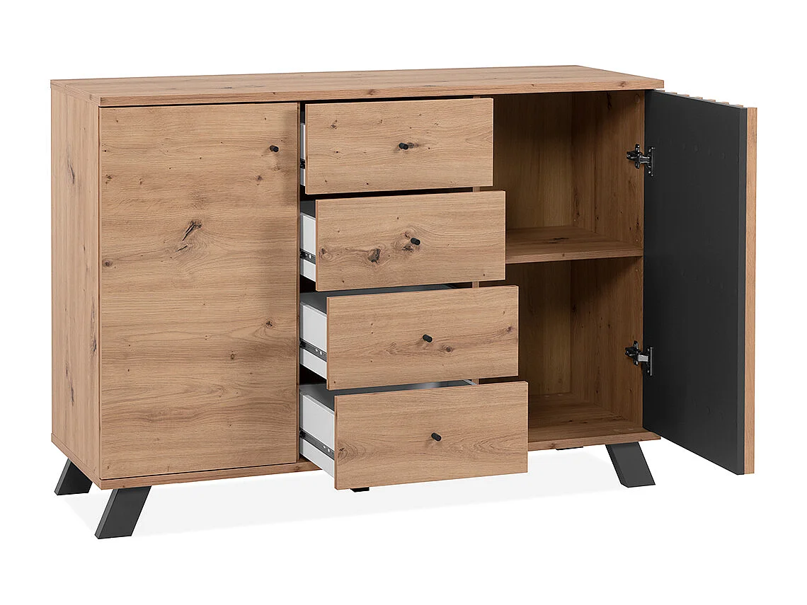 Kredens 2-drzwiowy z 4 szufladami, dąb artisan L118 cm - LUBLIN