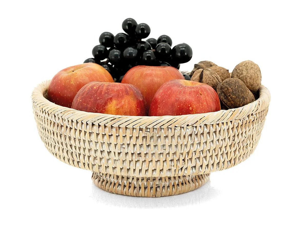 Corbeille sur pied en rotin blanc