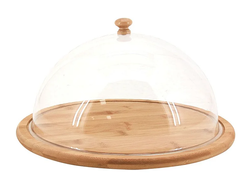 Plateau rond en bambou avec cloche