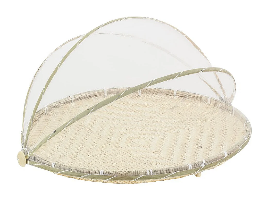 Plateau rond en bambou avec cloche en filet