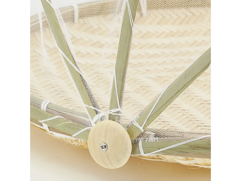Plateau rond en bambou avec cloche en filet