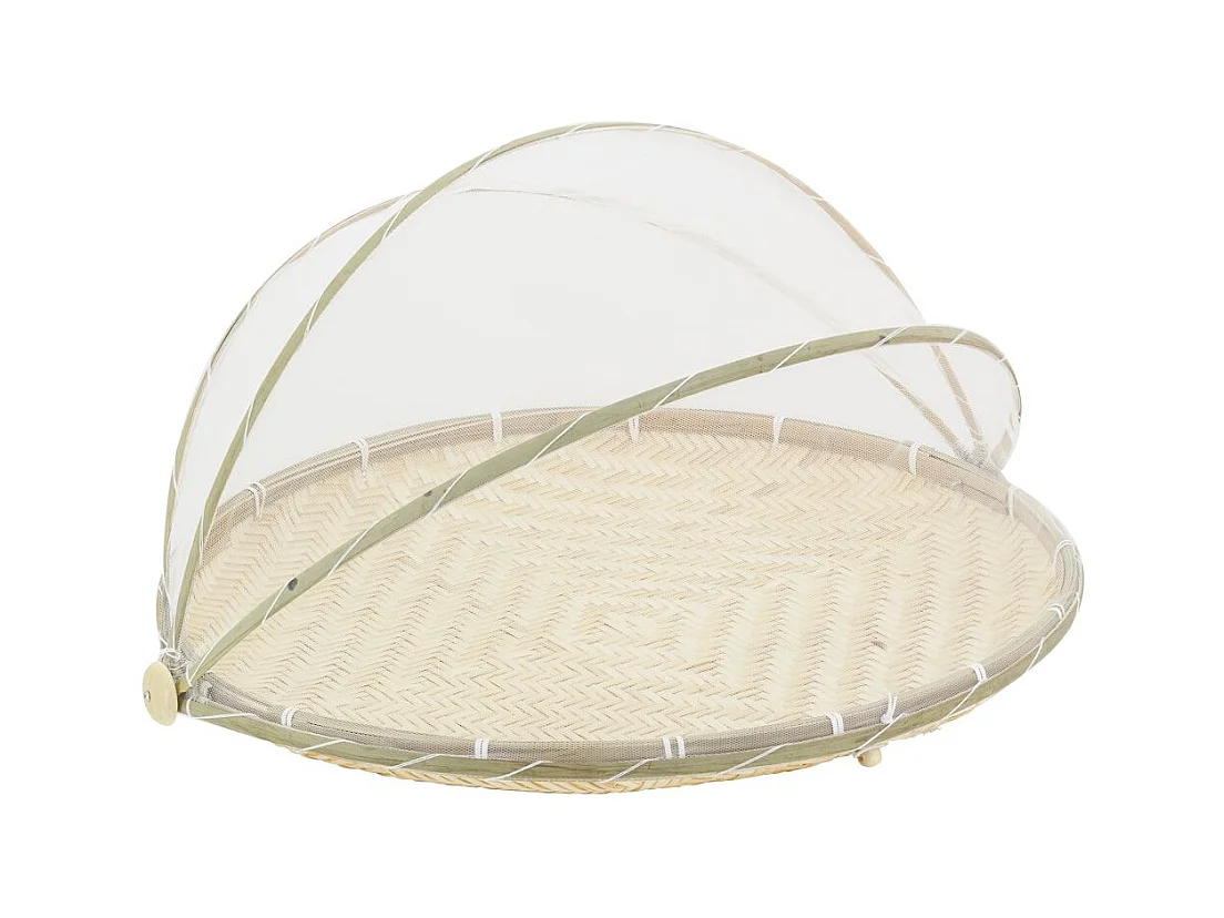 Plateau rond en bambou avec cloche en filet