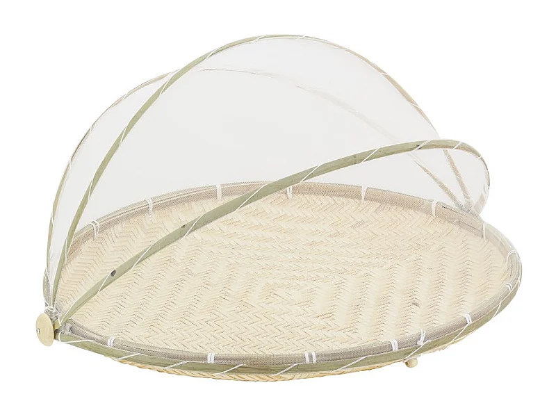 Plateau rond en bambou avec cloche en filet