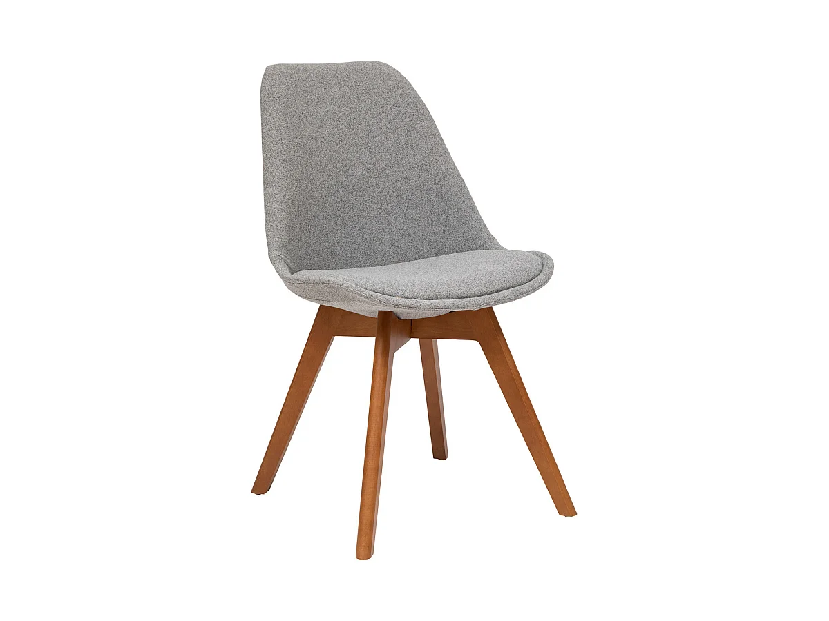 Chaise de table tissu chiné Gris et pieds en Bois foncé