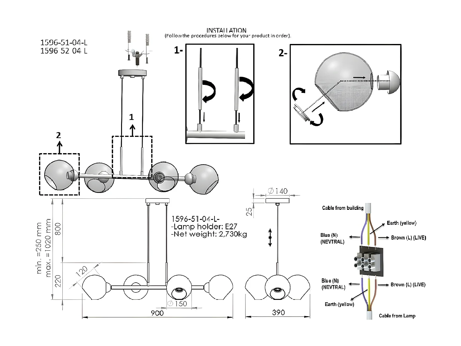 Suspension Bari, Chrome, 39x90x102 cm, EPIKASA