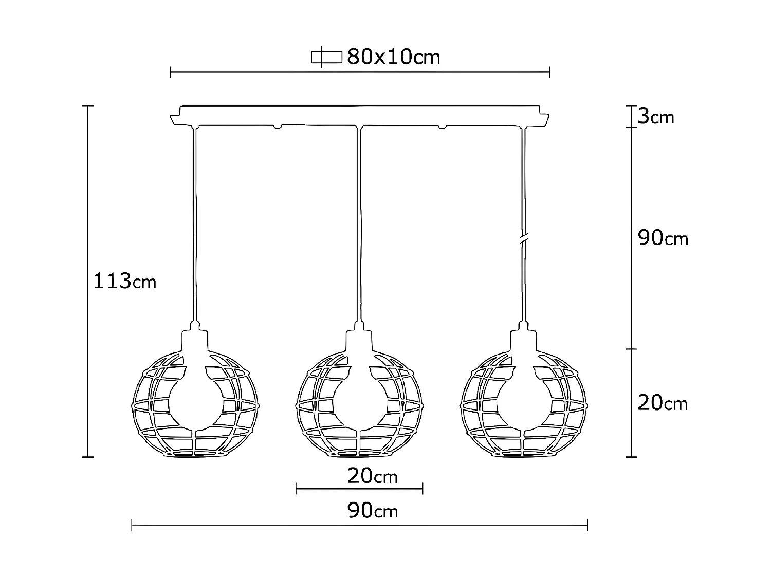 Suspension Urbino, Noir, 90x20x113 cm, EPIKASA