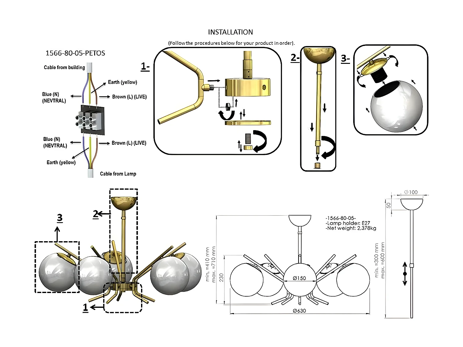 Suspension Pistoia, Or, 63x63x71 cm, EPIKASA